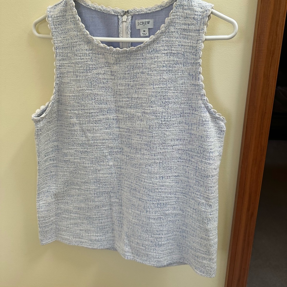 J Crew, Tweed Knit, Scalloped Neck Tank, light blue and white, size Medium